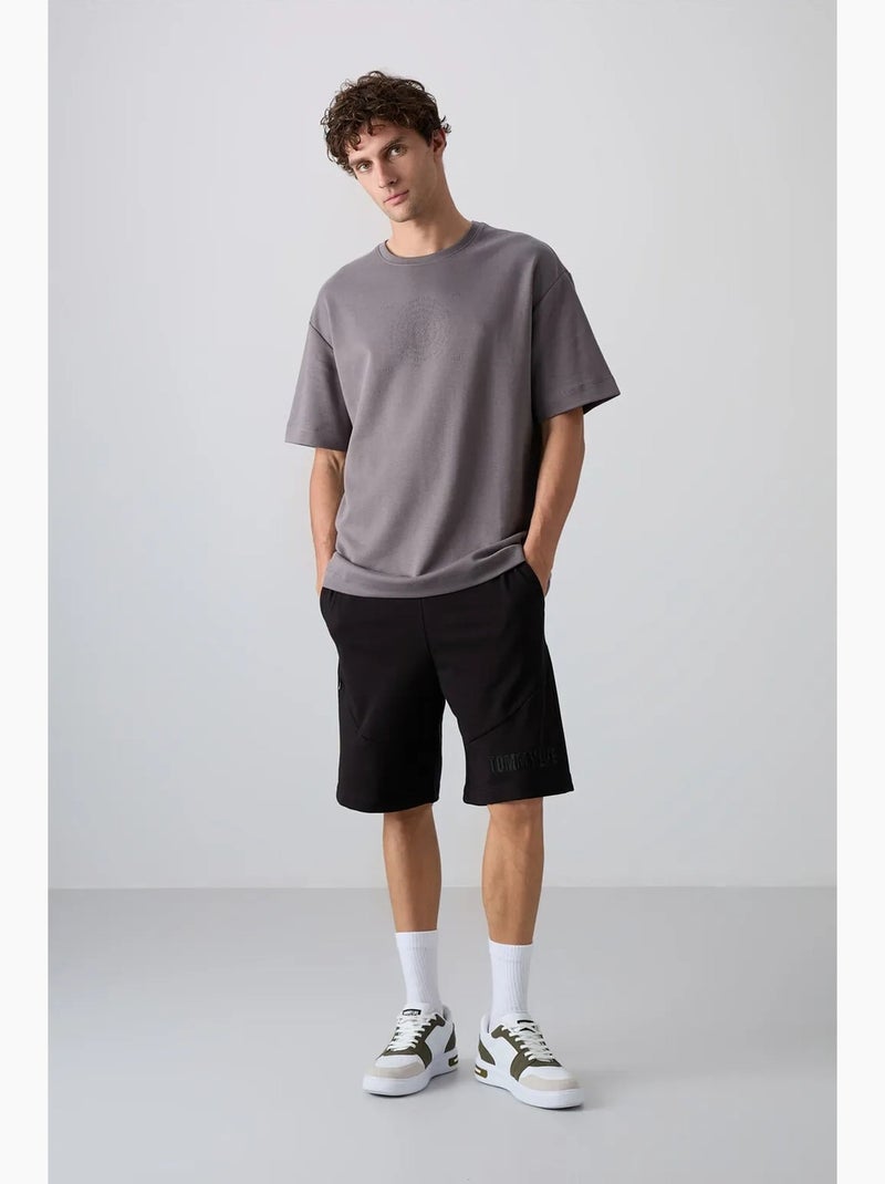 Camiseta de cuello redondo oversize de mezcla de algodón tommy Gris negro - Kiabi