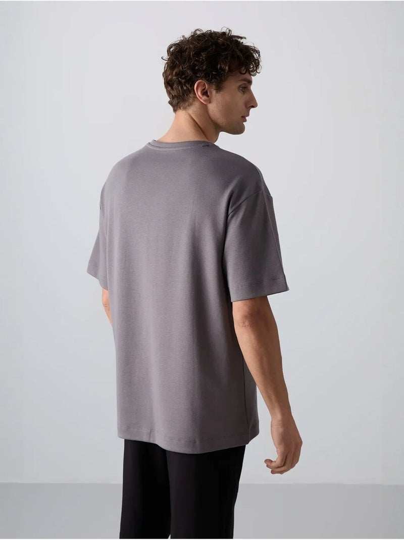 Camiseta de cuello redondo oversize de mezcla de algodón tommy Gris negro - Kiabi