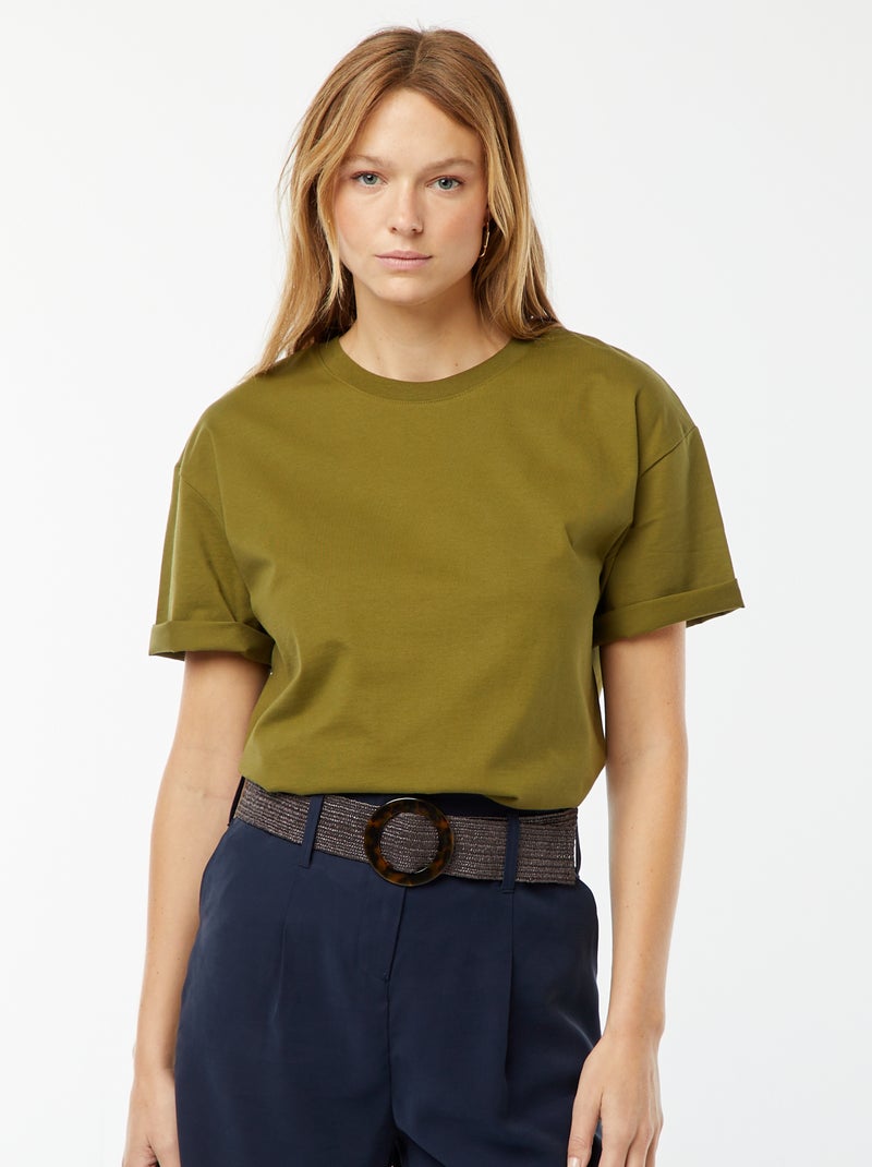 Camiseta de cuello redondo oversize Kaki - Kiabi