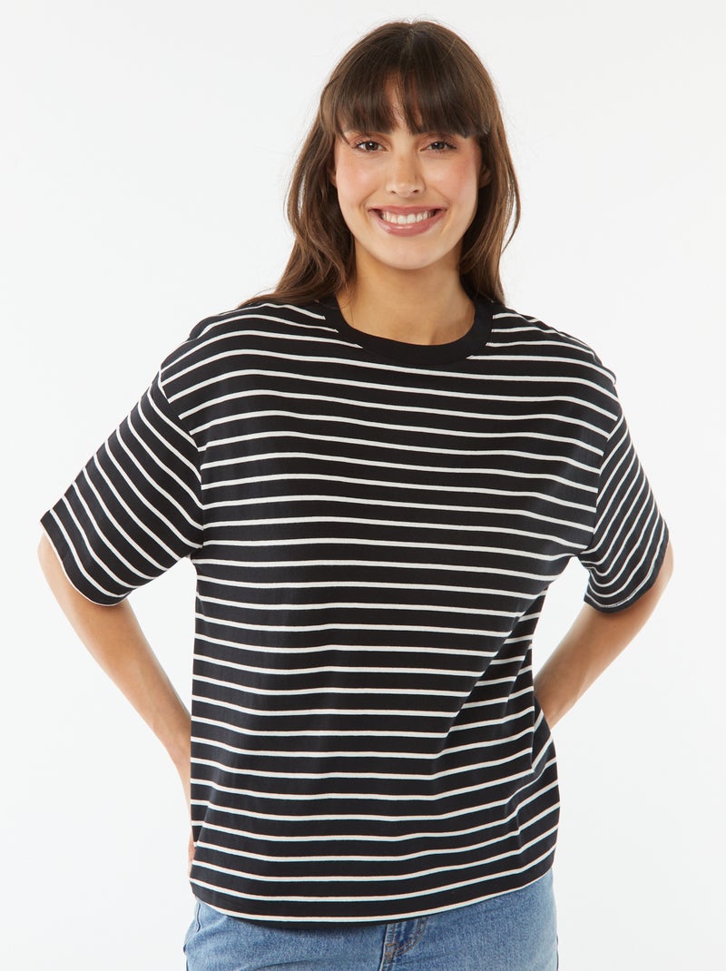Camiseta de cuello redondo oversize Negro - Kiabi