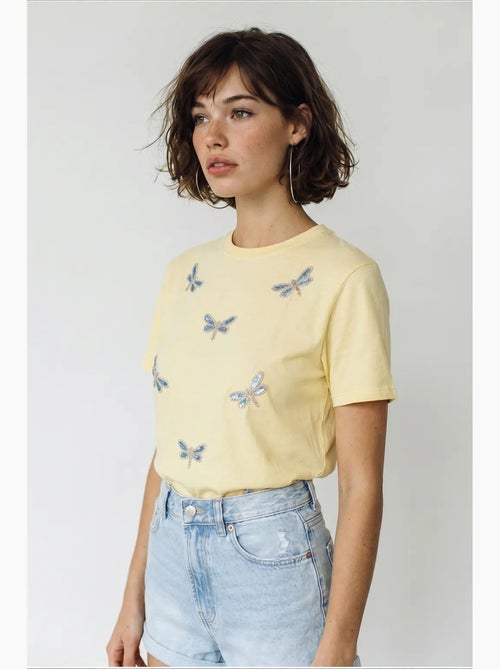Camiseta de cuello redondo y corte relajado con bordado lucci - Kiabi