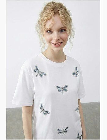 Camiseta de cuello redondo y corte relajado con bordado lucci