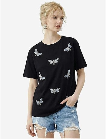 Camiseta de cuello redondo y corte relajado con bordado lucci
