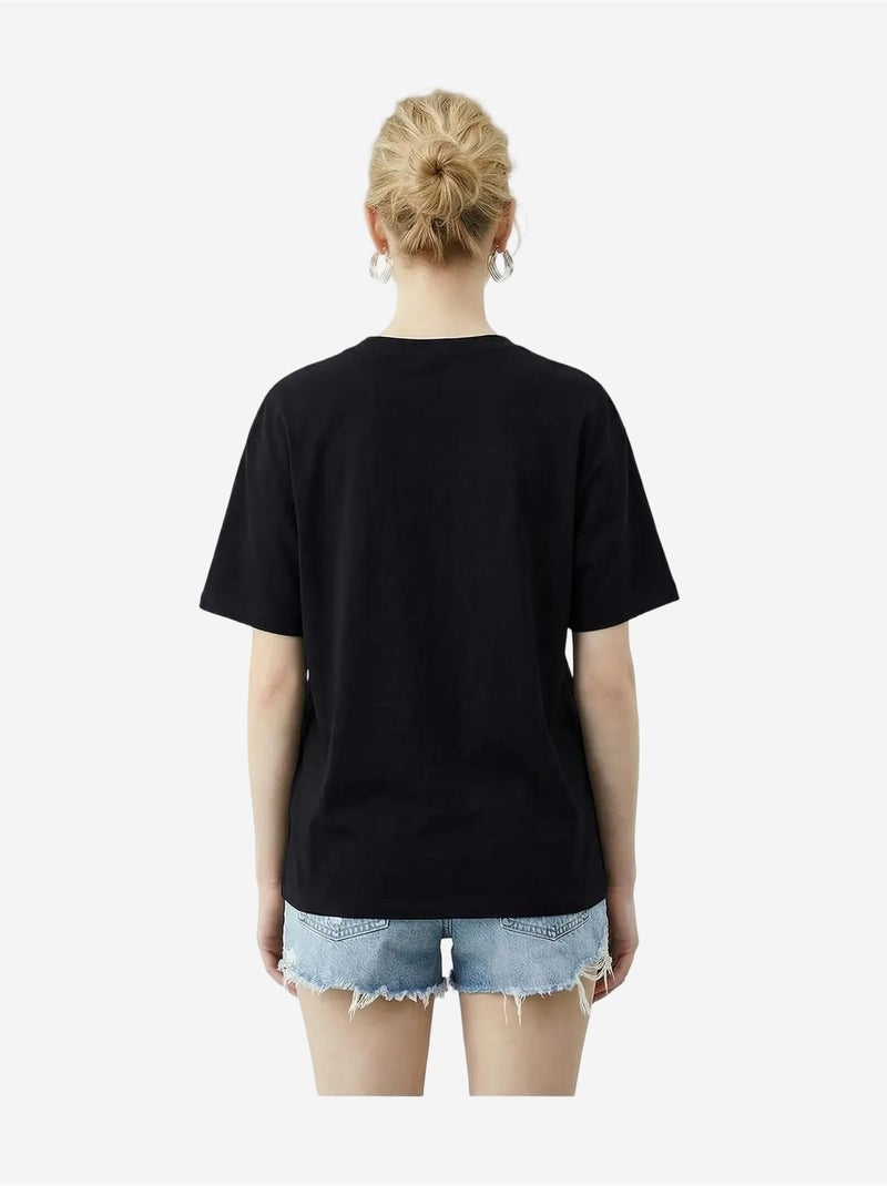 Camiseta de cuello redondo y corte relajado con bordado lucci Negro - Kiabi