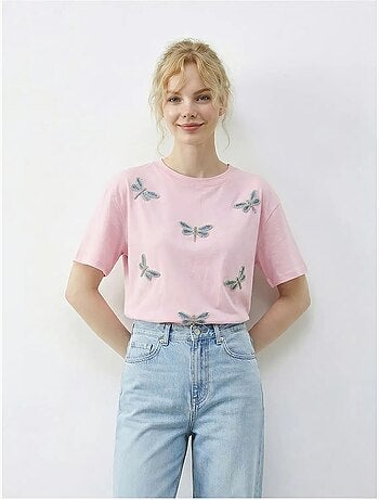 Camiseta de cuello redondo y corte relajado con bordado lucci