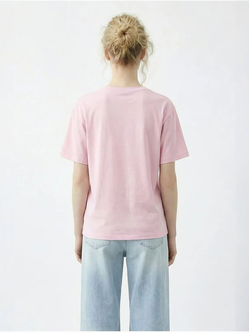 Camiseta de cuello redondo y corte relajado con bordado lucci Rosa claro - Kiabi