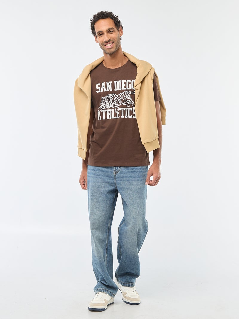 Camiseta de cuello redondo y manga corta con estampado Marron - Kiabi