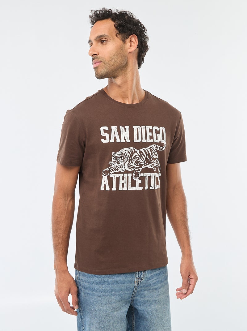 Camiseta de cuello redondo y manga corta con estampado Marron - Kiabi