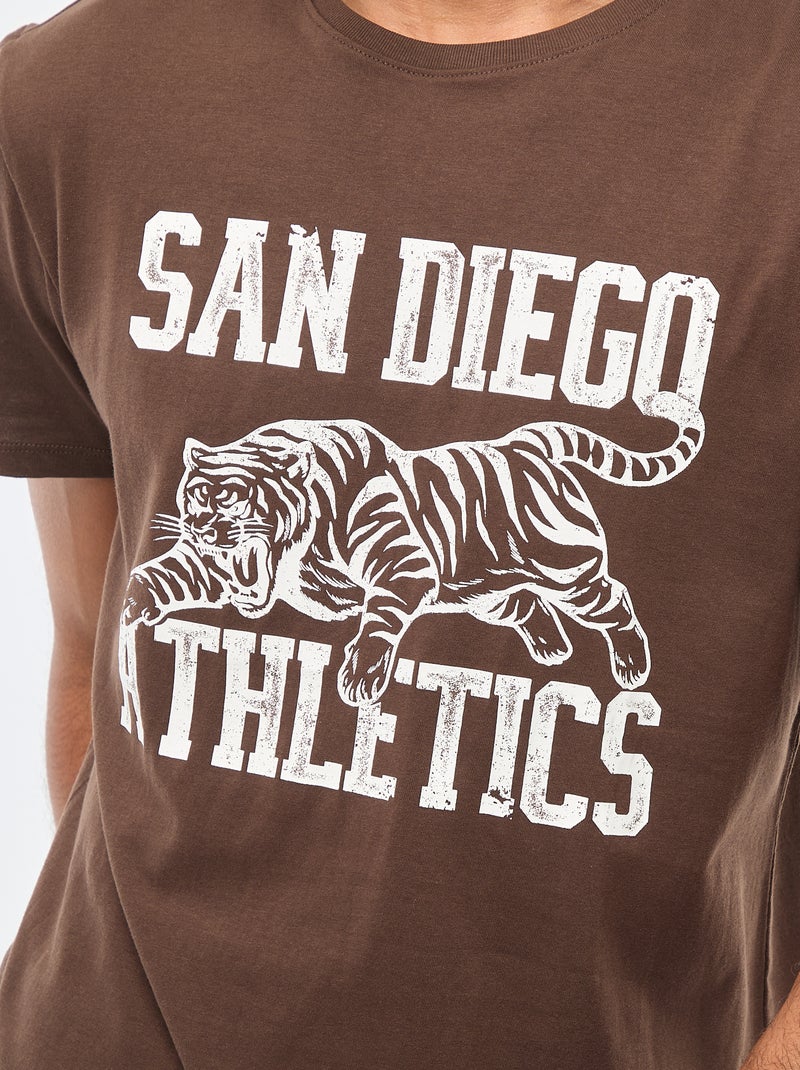 Camiseta de cuello redondo y manga corta con estampado Marron - Kiabi