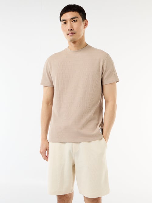 Camiseta de cuello redondo y manga corta en nido de abeja - Kiabi