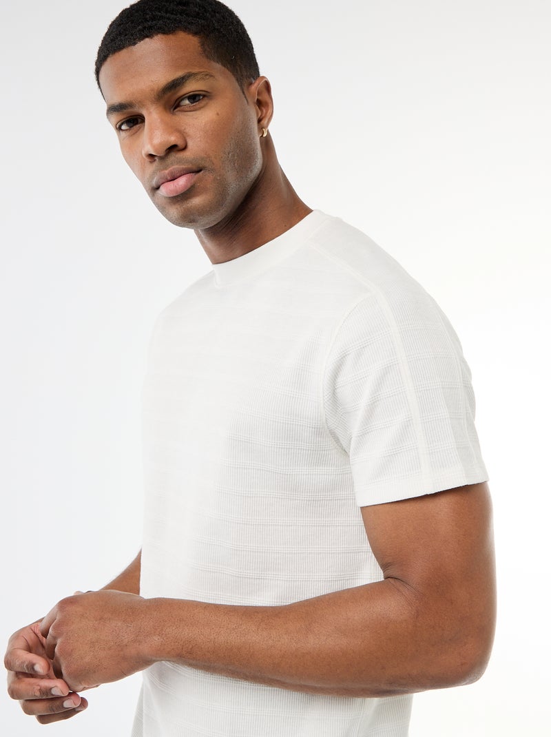 Camiseta de cuello redondo y manga corta en nido de abeja Blanco - Kiabi