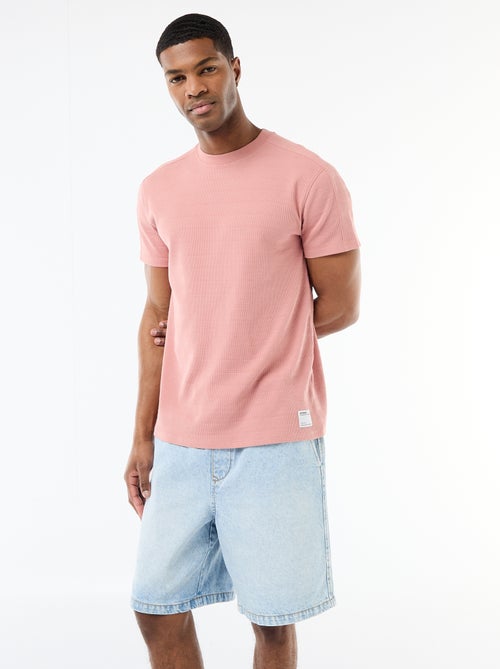 Camiseta de cuello redondo y manga corta en nido de abeja - Kiabi