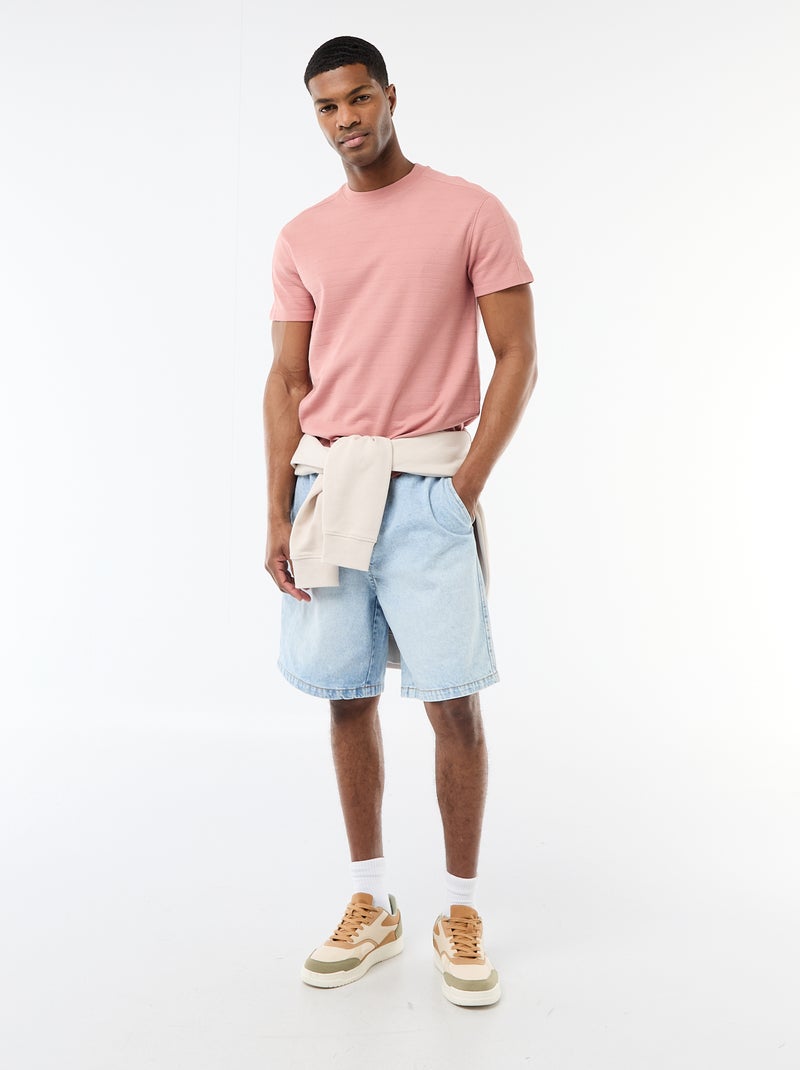 Camiseta de cuello redondo y manga corta en nido de abeja Rosa - Kiabi