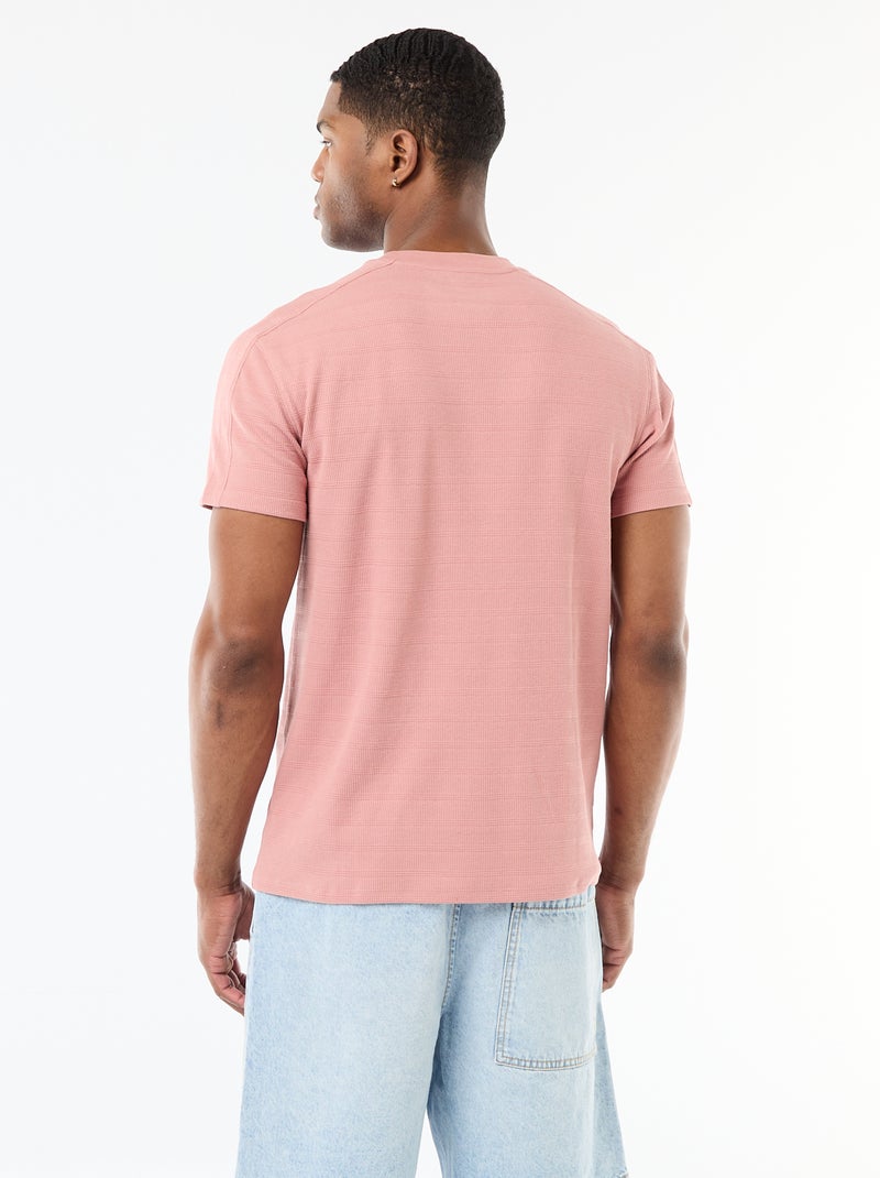 Camiseta de cuello redondo y manga corta en nido de abeja Rosa - Kiabi