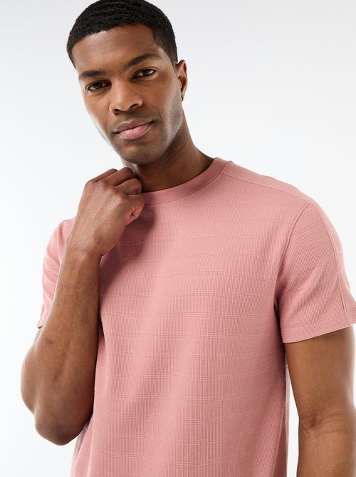 Camiseta de cuello redondo y manga corta en nido de abeja - Kiabi