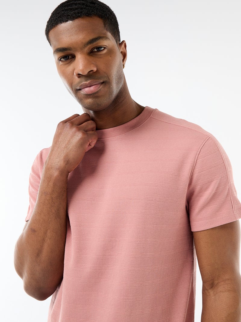 Camiseta de cuello redondo y manga corta en nido de abeja Rosa - Kiabi