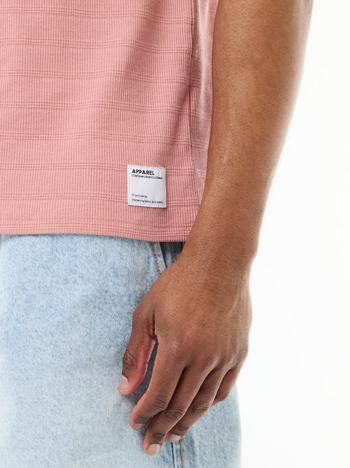 Camiseta de cuello redondo y manga corta en nido de abeja - Kiabi