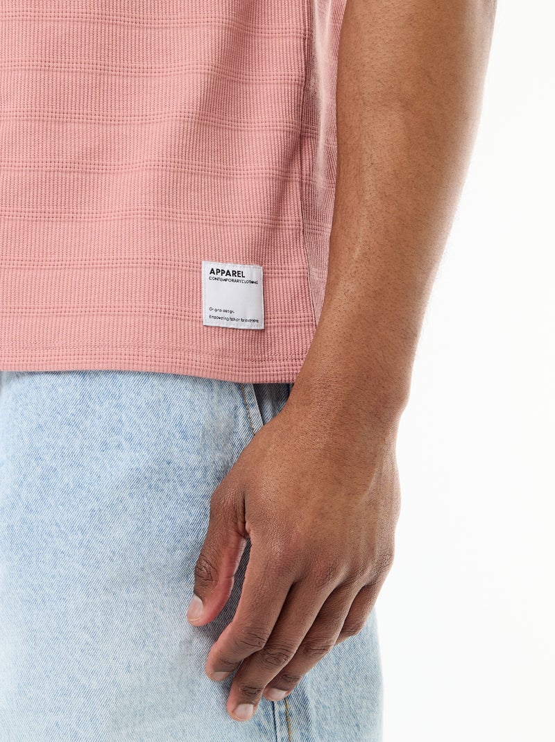 Camiseta de cuello redondo y manga corta en nido de abeja Rosa - Kiabi