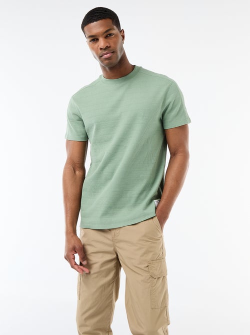 Camiseta de cuello redondo y manga corta en nido de abeja - Kiabi