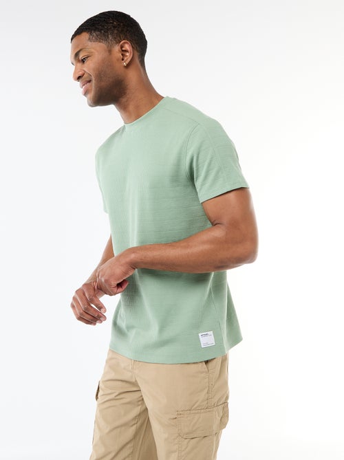 Camiseta de cuello redondo y manga corta en nido de abeja - Kiabi