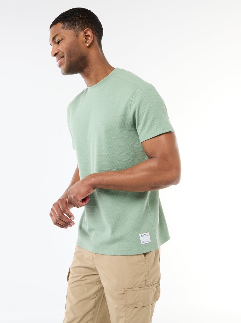 Camiseta de cuello redondo y manga corta en nido de abeja Verde - Kiabi