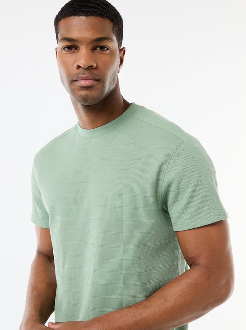 Camiseta de cuello redondo y manga corta en nido de abeja - Kiabi
