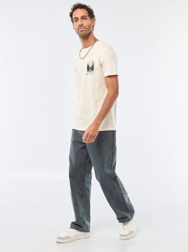 Camiseta de cuello redondo y manga corta estampada Blanco - Kiabi