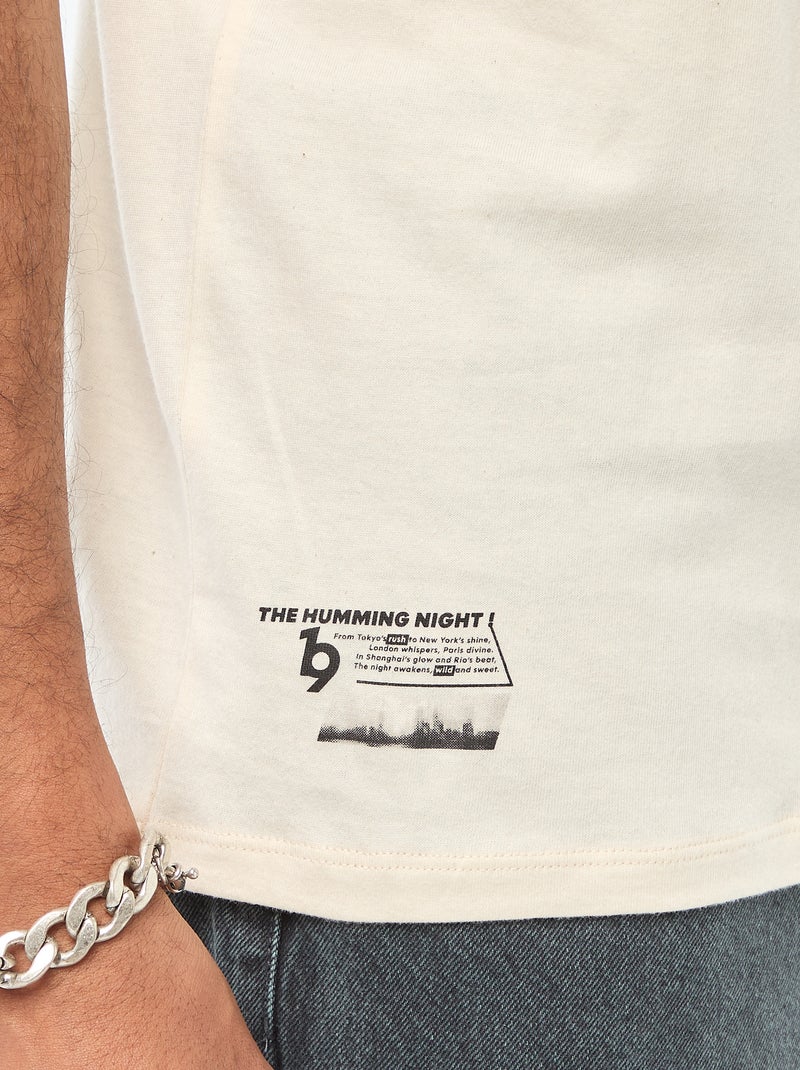 Camiseta de cuello redondo y manga corta estampada Blanco - Kiabi
