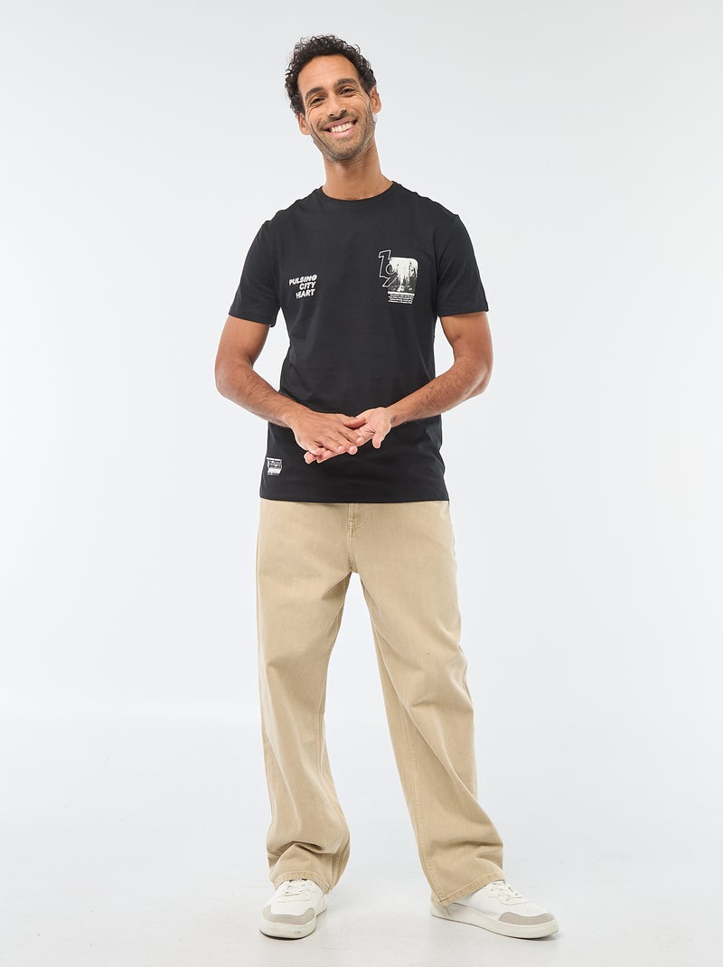 Camiseta de cuello redondo y manga corta estampada Negro - Kiabi