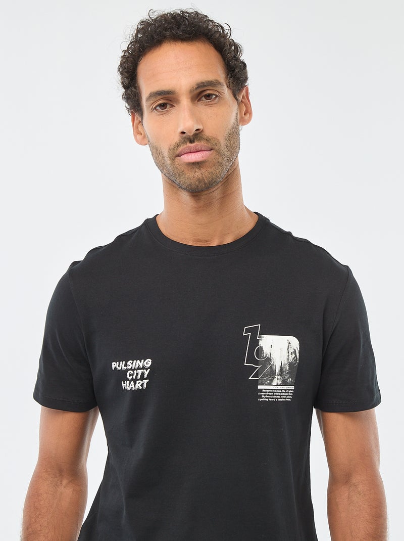 Camiseta de cuello redondo y manga corta estampada Negro - Kiabi