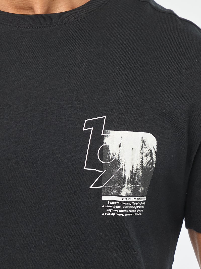 Camiseta de cuello redondo y manga corta estampada Negro - Kiabi