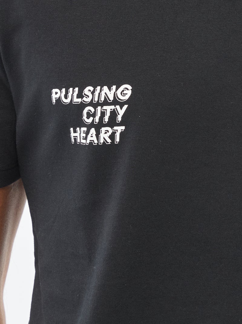 Camiseta de cuello redondo y manga corta estampada Negro - Kiabi
