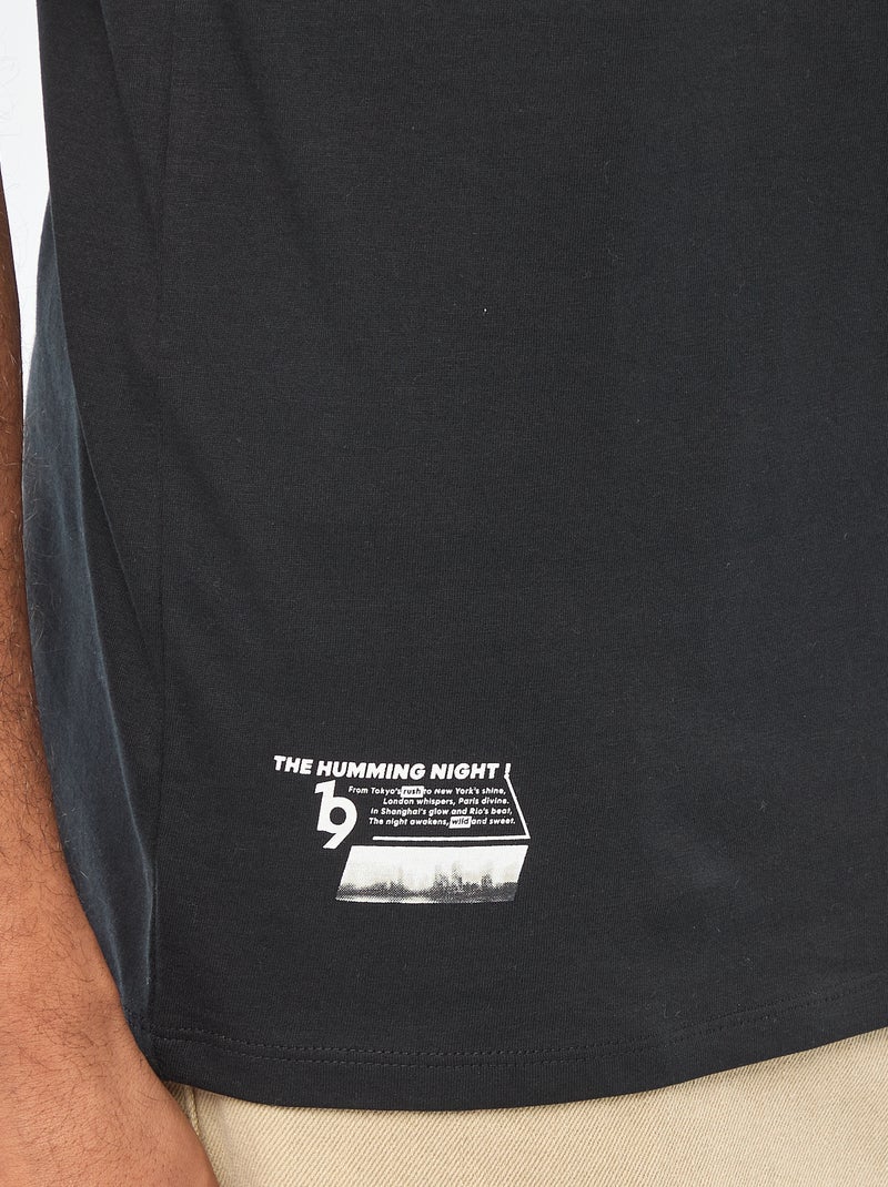 Camiseta de cuello redondo y manga corta estampada Negro - Kiabi