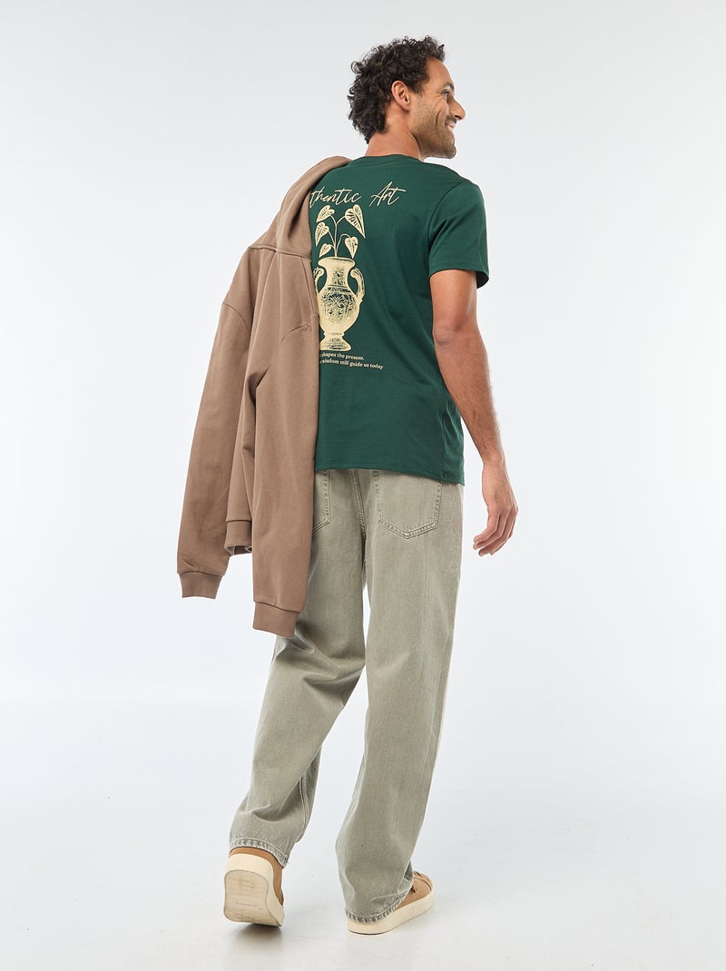 Camiseta de cuello redondo y manga corta estampada Verde - Kiabi