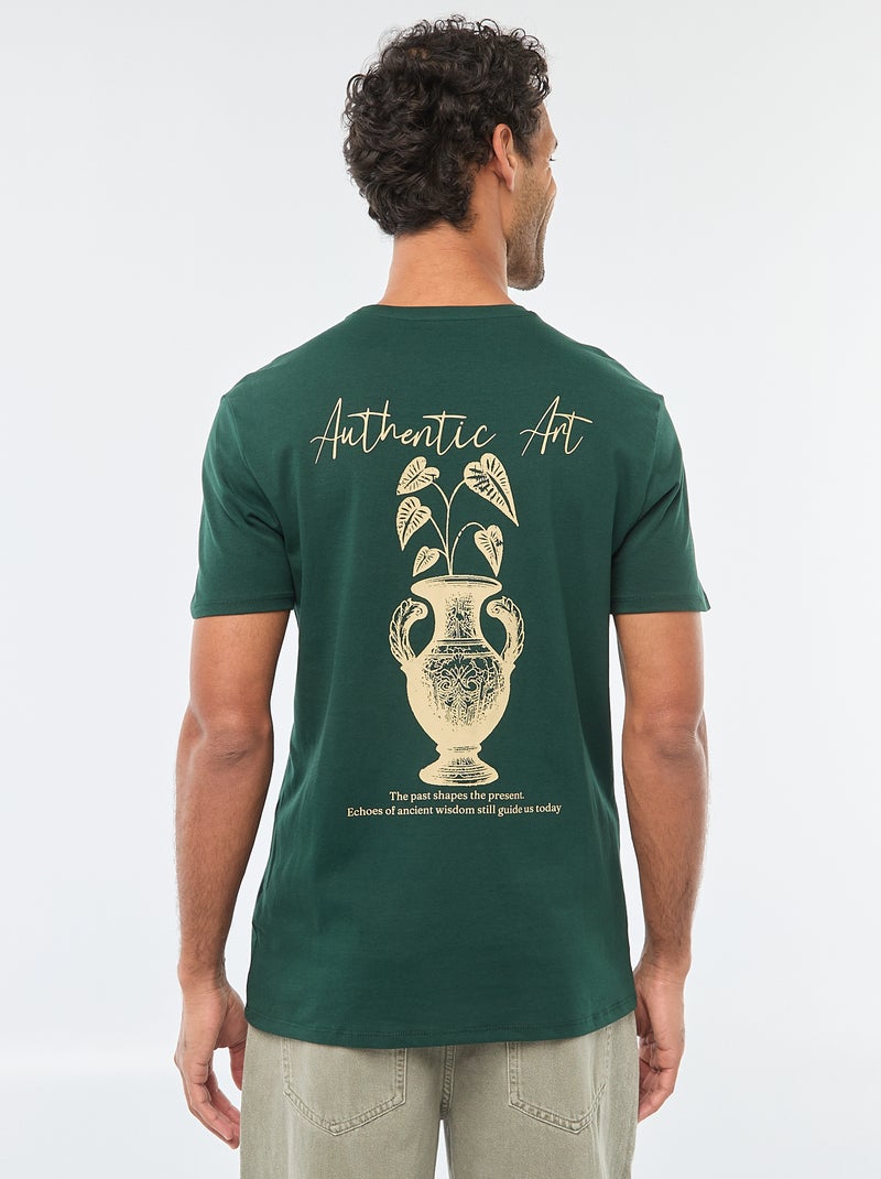 Camiseta de cuello redondo y manga corta estampada Verde - Kiabi