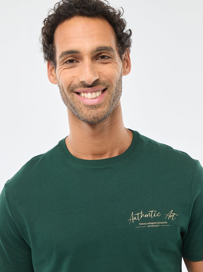 Camiseta de cuello redondo y manga corta estampada Verde - Kiabi