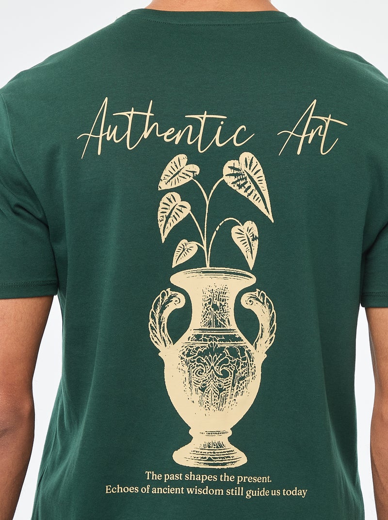 Camiseta de cuello redondo y manga corta estampada Verde - Kiabi