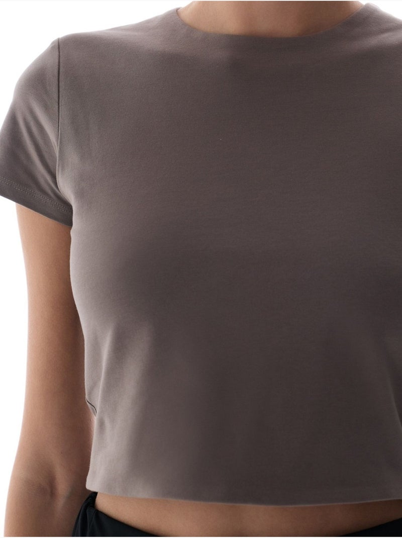 Camiseta de cuello redondo y manga corta penti Gris oscuro - Kiabi