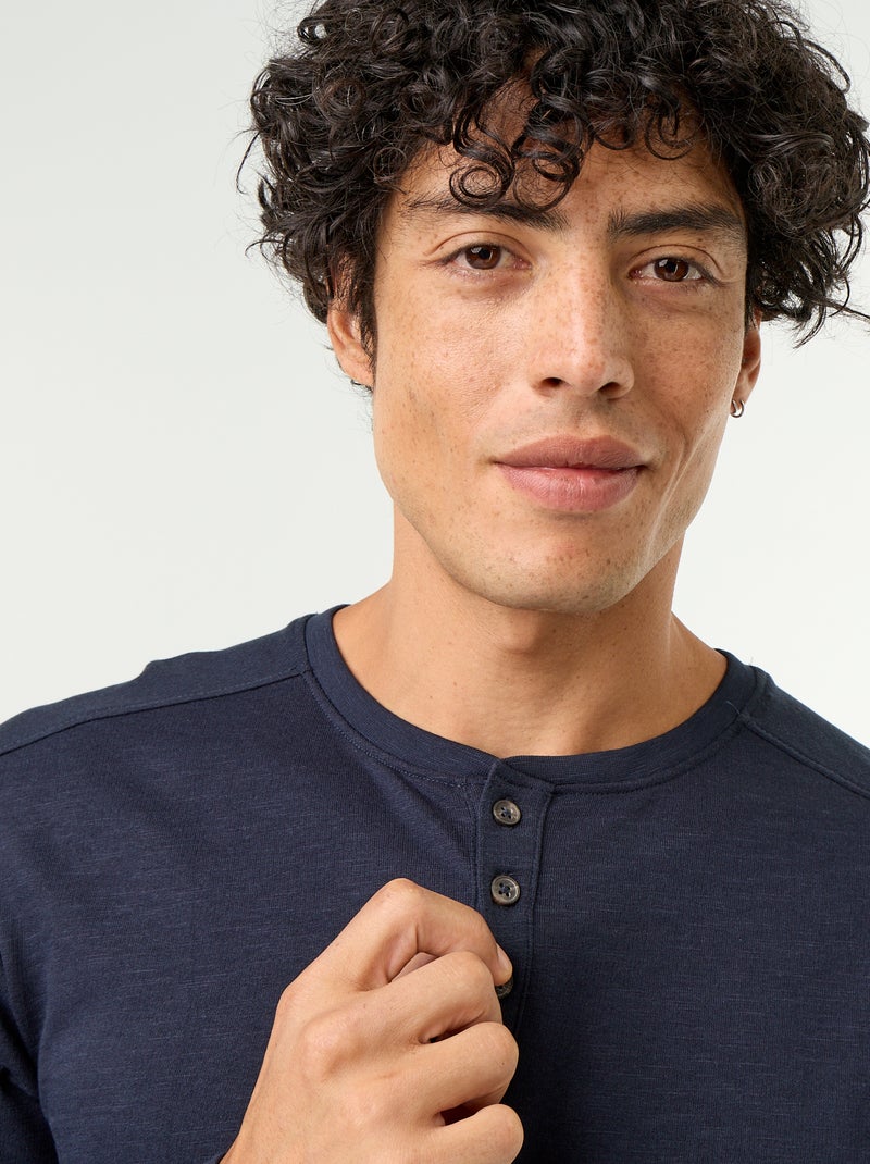 Camiseta de cuello tunecino de manga larga Azul - Kiabi