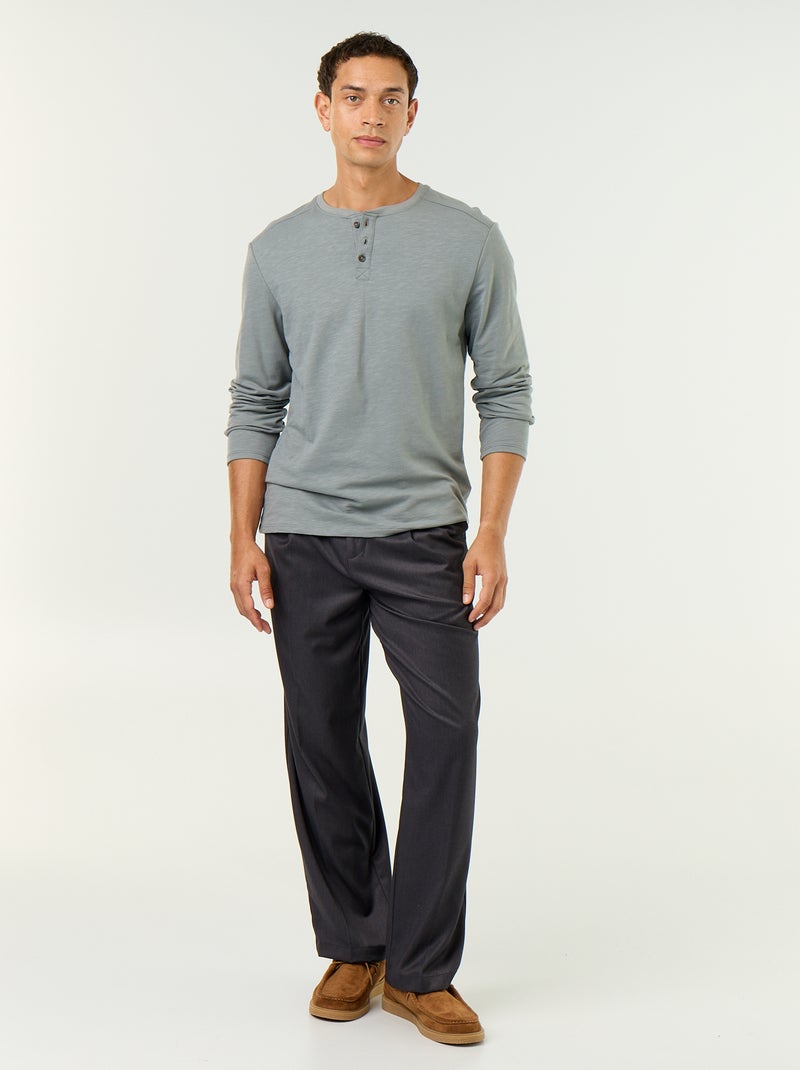 Camiseta de cuello tunecino de manga larga Azul - Kiabi