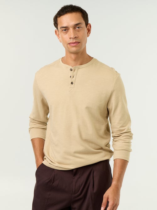 Camiseta de cuello tunecino de manga larga - Kiabi
