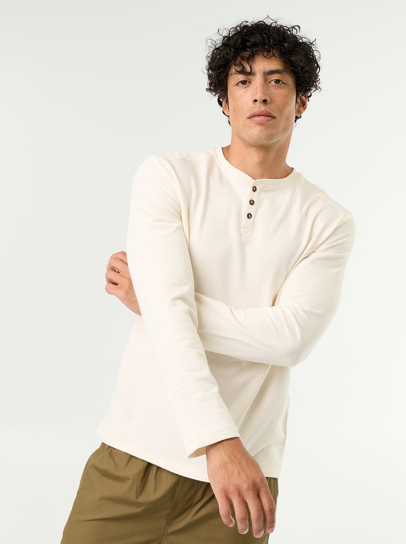 Camiseta de cuello tunecino de manga larga Blanco - Kiabi