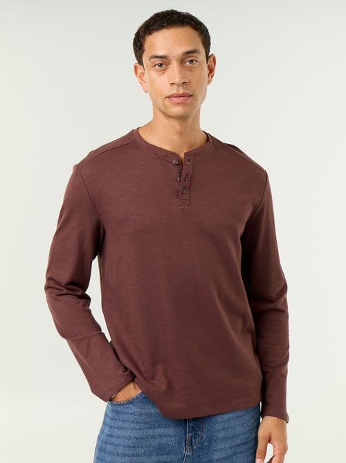 Camiseta de cuello tunecino de manga larga - Kiabi Camiseta de cuello tunecino de manga larga - Kiabi