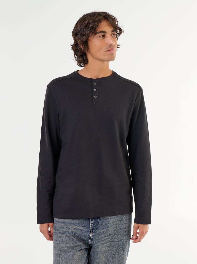 Camiseta de cuello tunecino de manga larga Negro - Kiabi