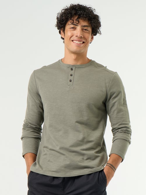 Camiseta de cuello tunecino de manga larga - Kiabi Camiseta de cuello tunecino de manga larga - Kiabi