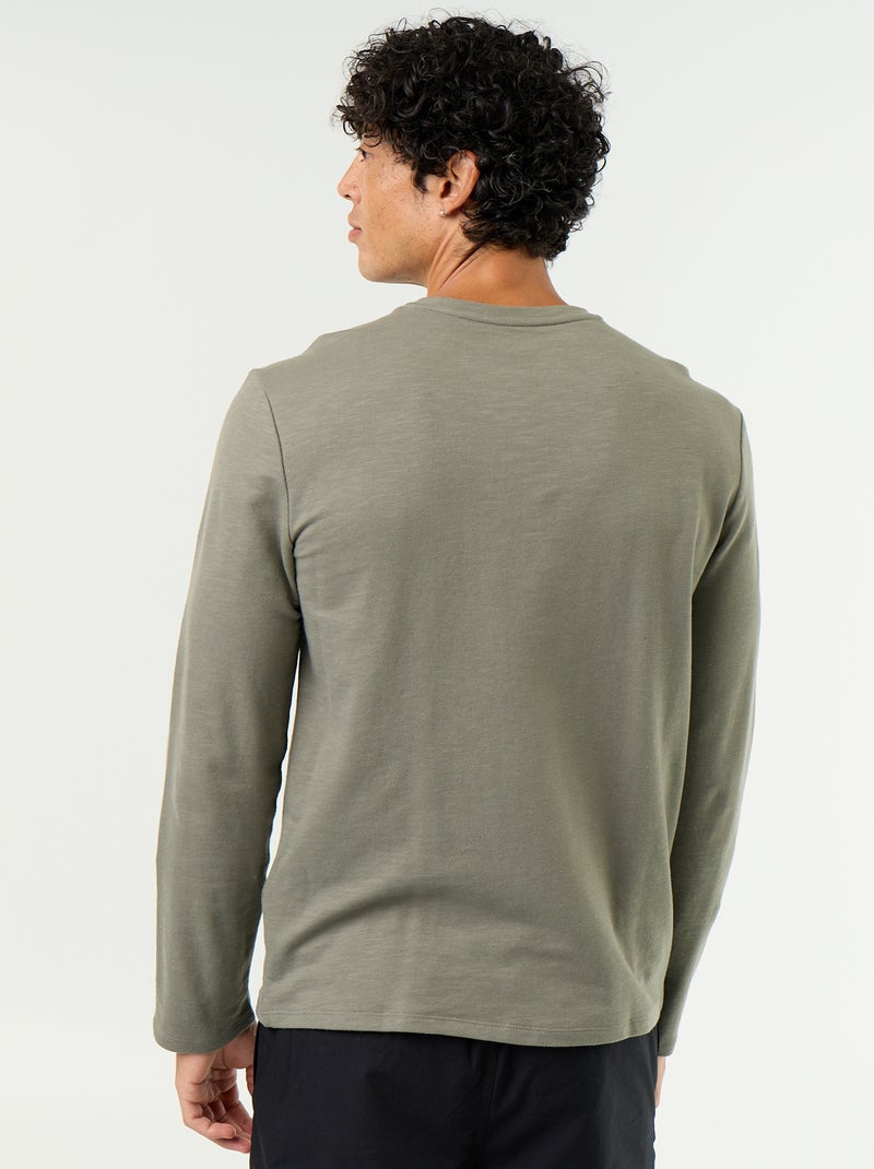 Camiseta de cuello tunecino de manga larga Verde - Kiabi
