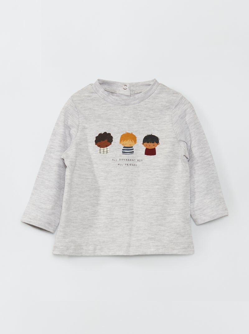 Camiseta de cuello vuelto con mensaje estampado GRIS - Kiabi