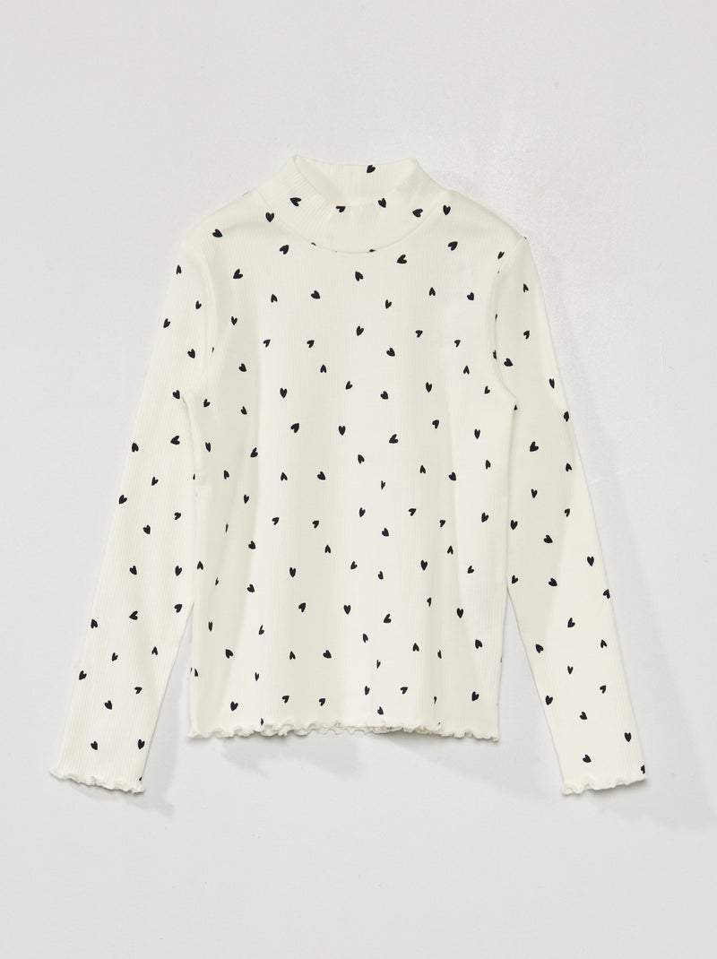 Camiseta de cuello vuelto de punto de canalé con estampado BLANCO - Kiabi