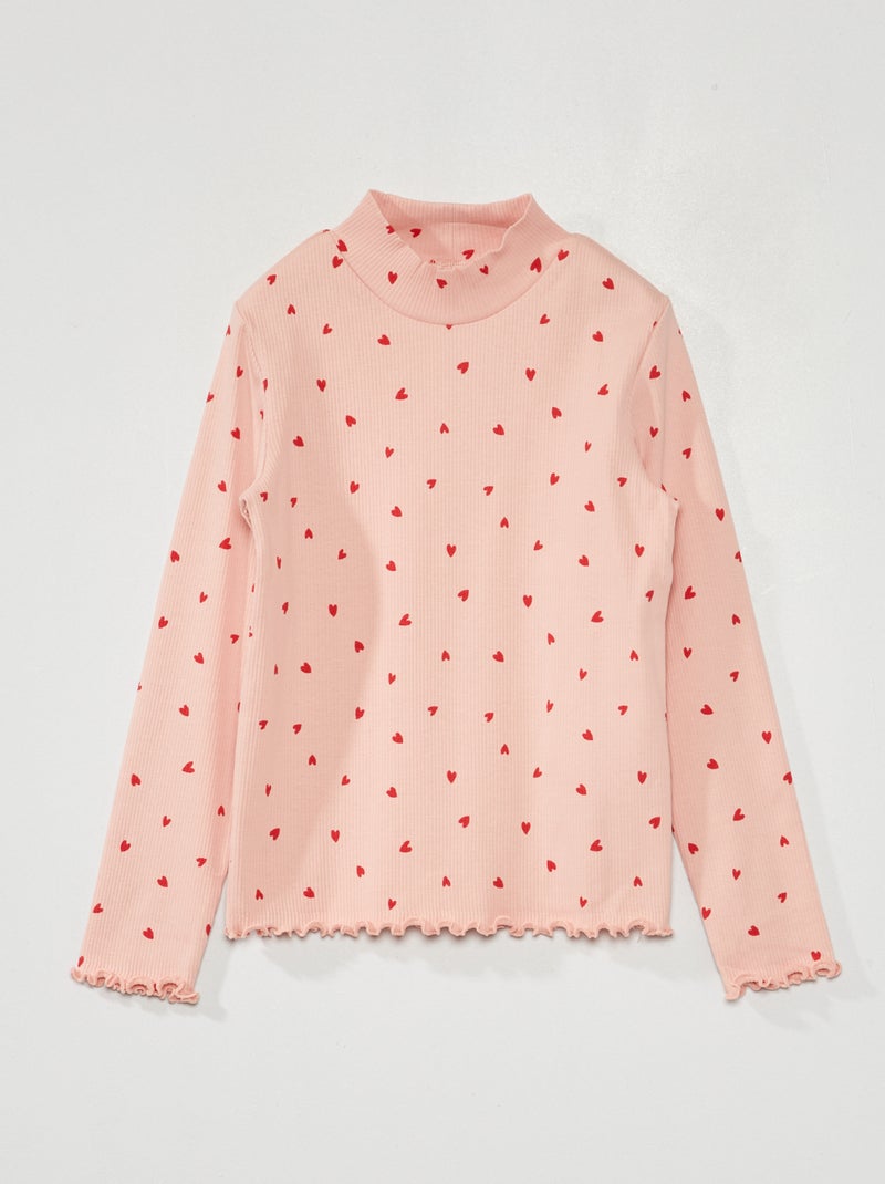 Camiseta de cuello vuelto de punto de canalé con estampado ROSA - Kiabi