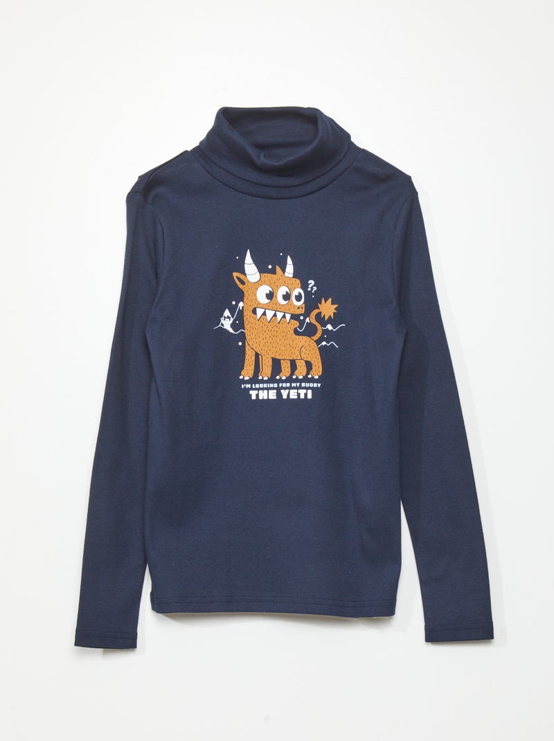 Camiseta de cuello vuelto estampada AZUL - Kiabi